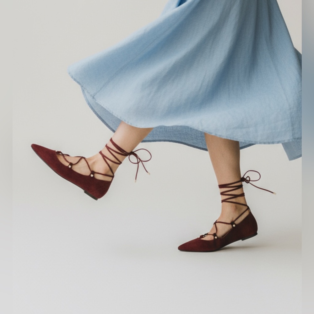 HALOGEN maroon suede lace-up pointy toe ballet flats size 8